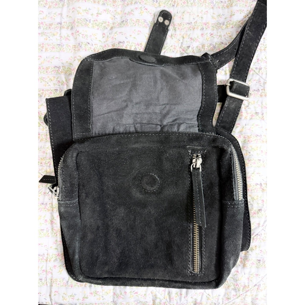 NEW Free People Black Cow Suede Cornell Crossbody Bag Western Boho Shell Detail - Picture 7 of 12